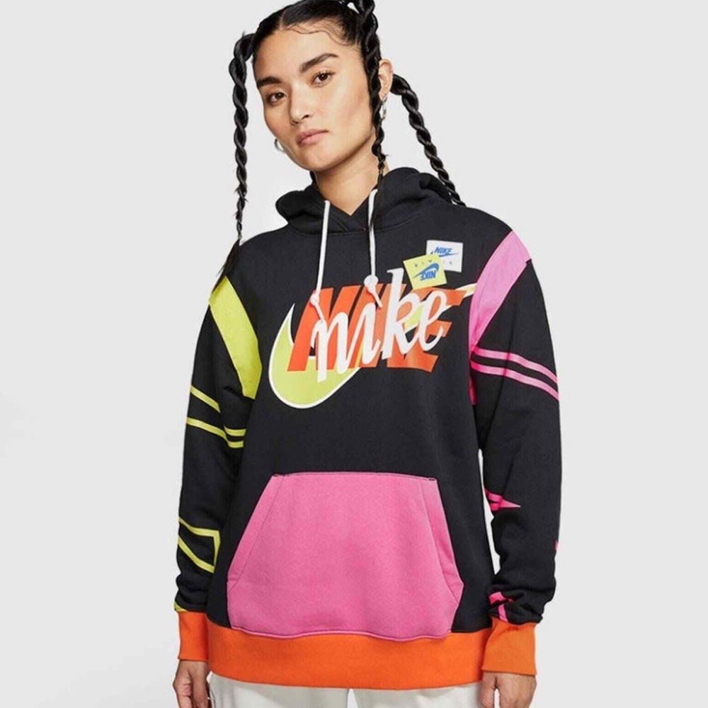 Nike Black Hoodie with Pink and Orange Accents
